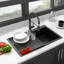 Évier de cuisine encastré en composite de quartz noir de 84 cm x 56 cm x 25 cm avec bonde arrière