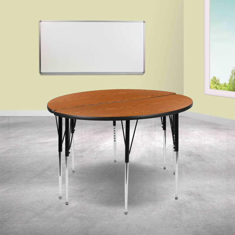 Goddard Half Circle Wave Collaborative Adjustable Height Activity Table, Oak, No, 30"W x 60"D x 21.25" - 30.25"H