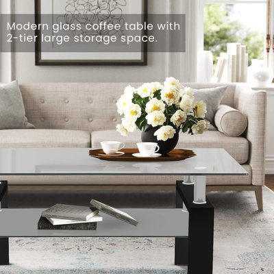 Table basse en verre trempé transparent, table de salon 2 couches | Idée de cadeau