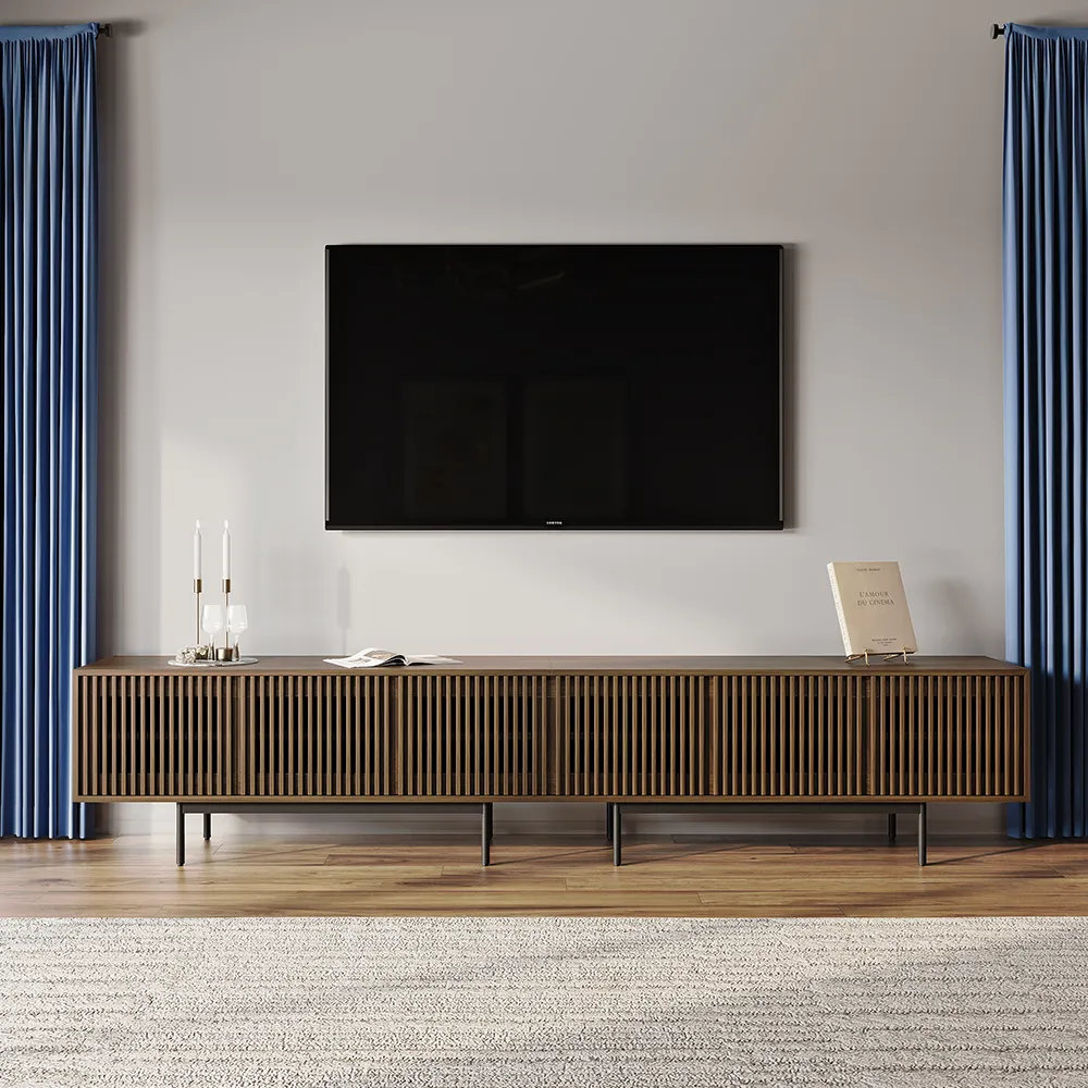 Daila Media Console, Walnut, 21.26" H x 118" W x 18.89" D