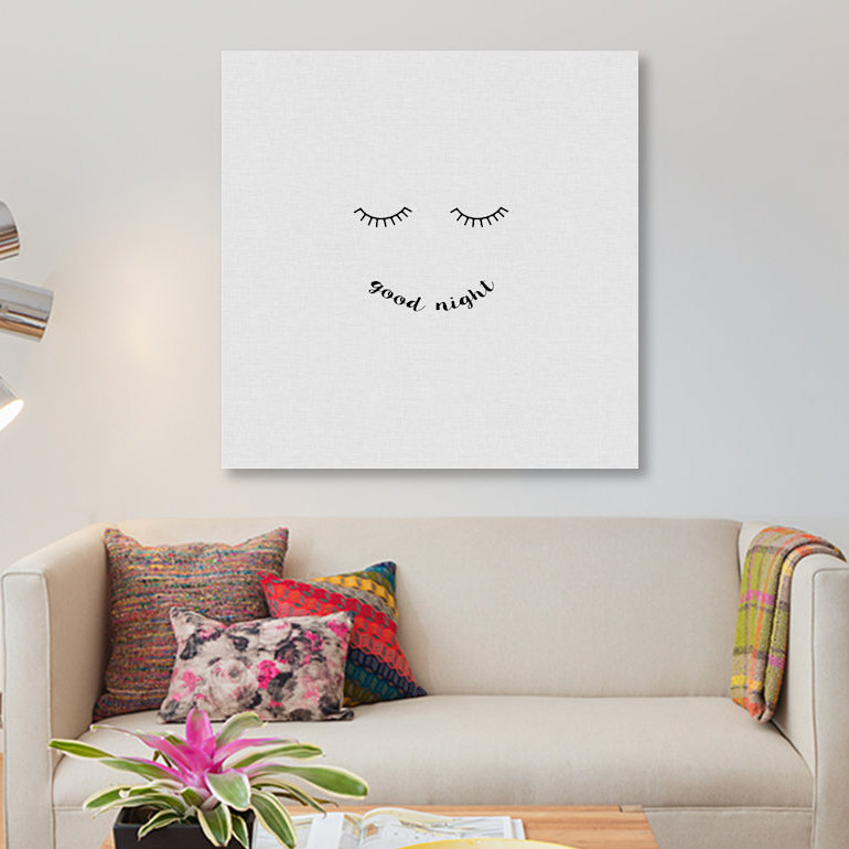 « good night », reproduction d’impression sur toile, H 18 po x l 18 po x P 1,5 po, Toile tendue, Pas de tapis