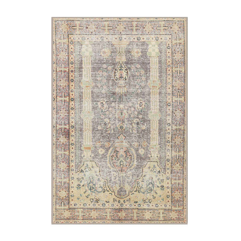 Tapis traditionnel crème / gris / rouge, Rectangle 5 pi x 7 pi