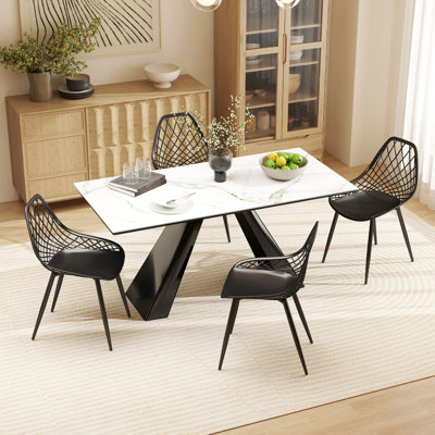 Plastic Dining Chairs Set of 4 Kitchen Chairs, Black