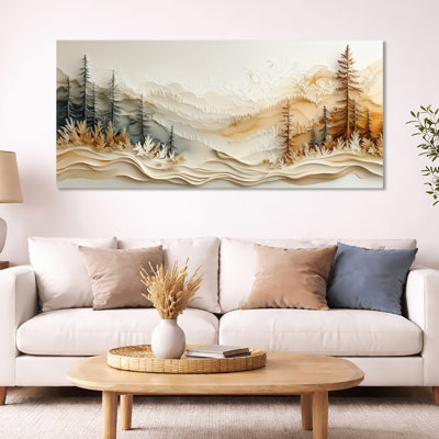Beige Brown Grey and Brown Empty Space Mountains I – Beige Mountain Canvas Wall Art, Scenic Framed Print