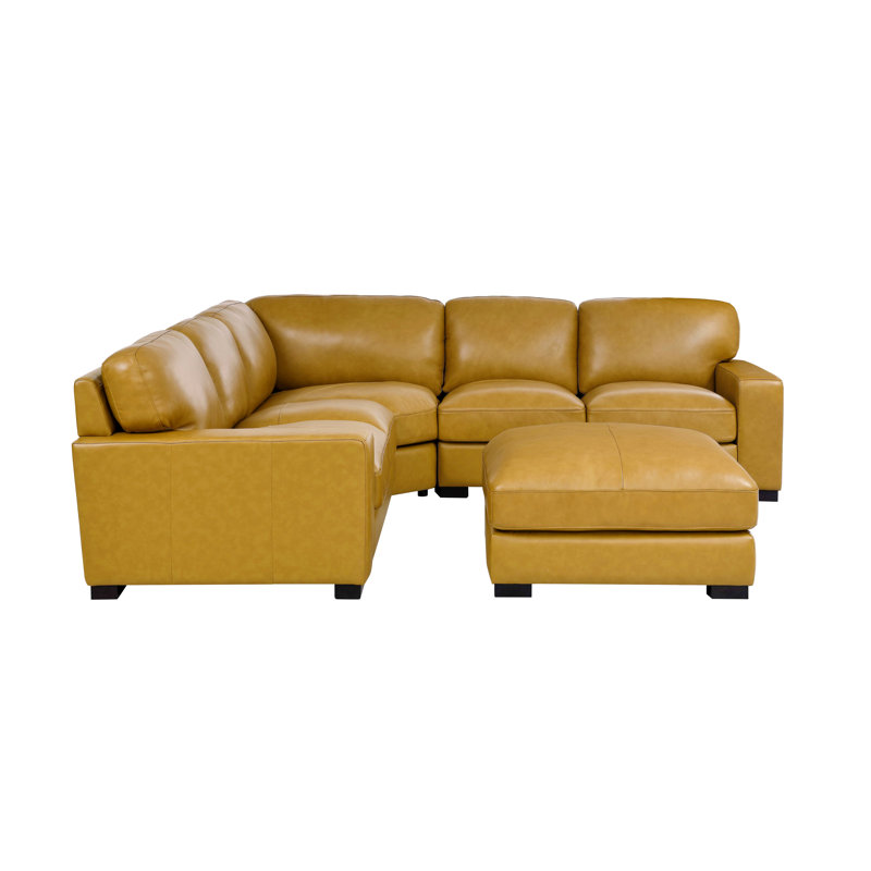 Canapé modulaire rembourré 4 pièces Kimesville, Cuir véritable jaune foncé