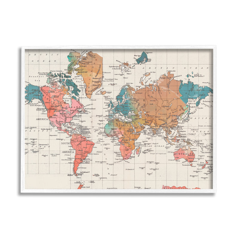 Art mural texturé noir, estampe détaillée de la carte du monde Boho par Elizabeth Medley, Giclée encadrée noir minuit
