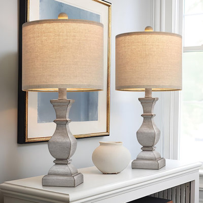 20.5'' Table Lamps Set Of 2, Vintage Bedside Lamps For Bedroom, Farmhouse Lamp For Living Room, Small Lamp For Nightstand, Retro Side Table Lamp, Grey