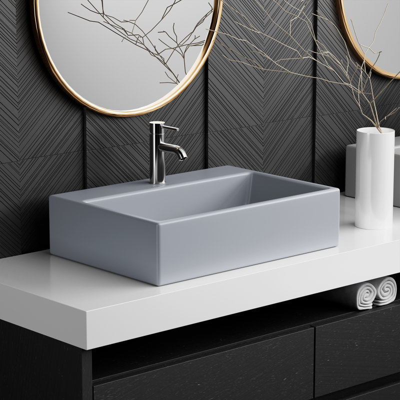 Claire 20 Rectangle Ceramic Vessel Sink, Matte Gray
