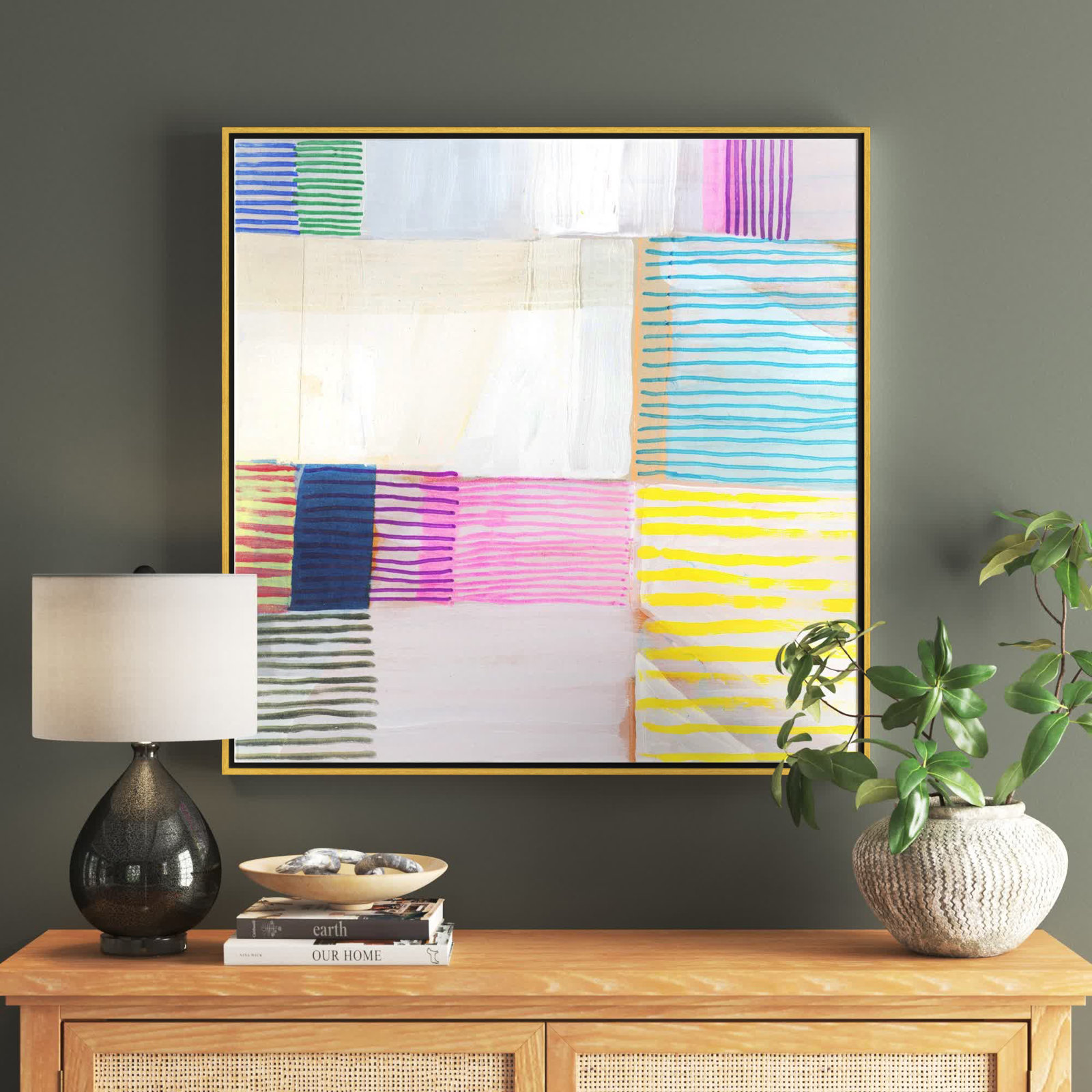Bright Net III by Cartissi - Floater Frame Painting on Canvas, 37.5" H x 37.5" W x 2" D, Gold Framed