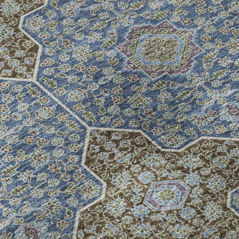 Premium Machine Washable Mayfield AMF2410 Oriental Rug, Navy, 2'6" x 3'10"