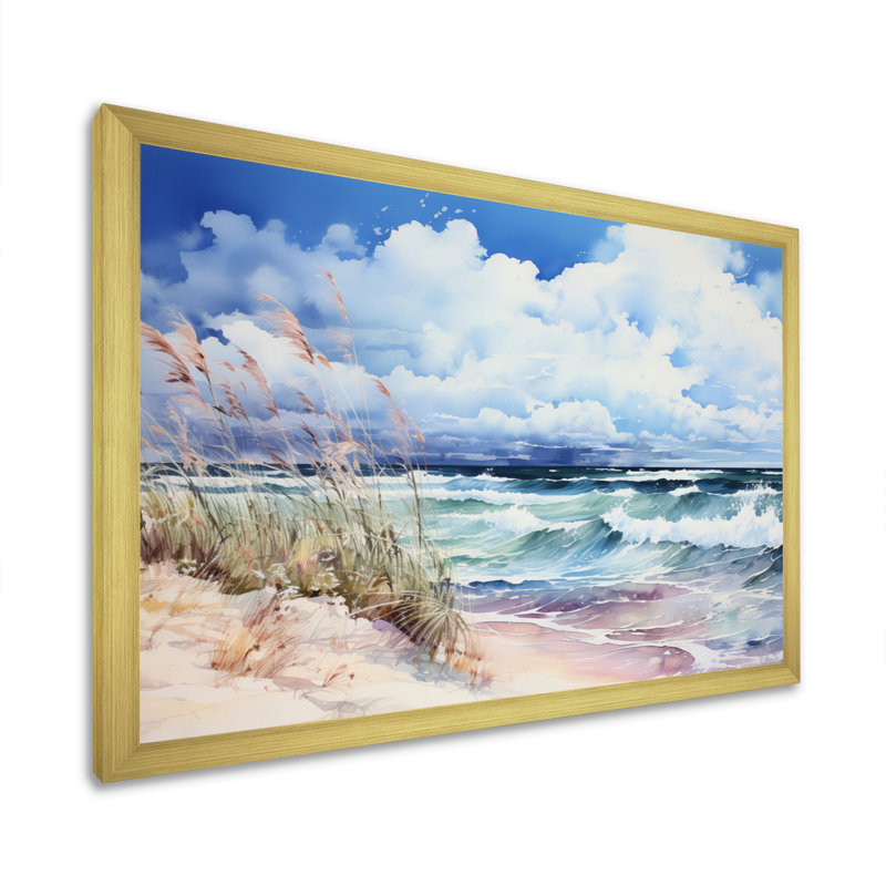 «Beach Grass Landscape I», reproduction, H 24 po x l 32 po x P 1 po, Encadrement doré