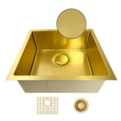 Évier de cuisine doré en nid d'abeille texturé 25 po - Bol simple - Acier inoxydable 316 avec calibre 16