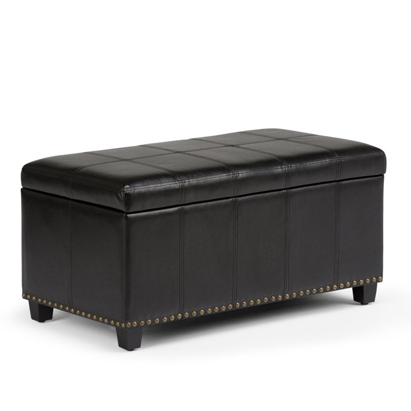 Amelia 33"W Upholstered Vegan Leather Transitional Rectangular Lift-Up Storage Ottoman Bench with High-Density Foam
