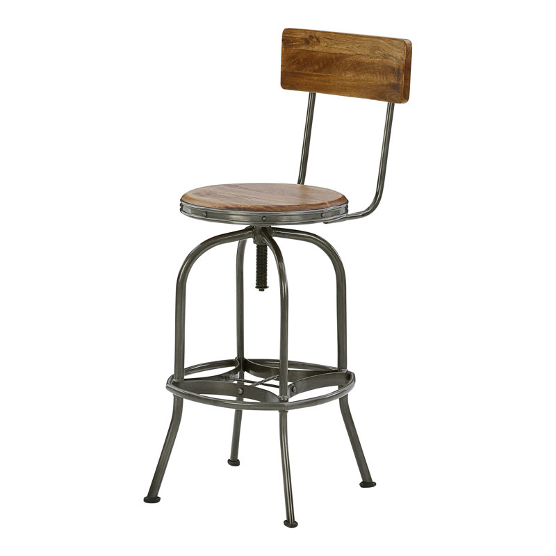 Menara Swivel Mango Solid Wood Adjustable Height Bar Stool with Steel Frame