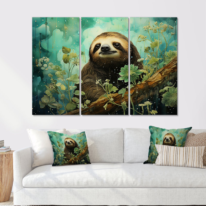 Sloth Jade Journey - Ensemble de décoration murale paresseux, H 40 po x l 60 po