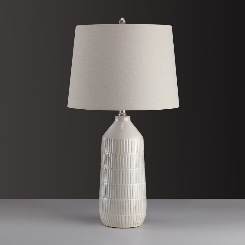 25.5in 3-Way Off‑White Ribbed Ceramic Table Lamps