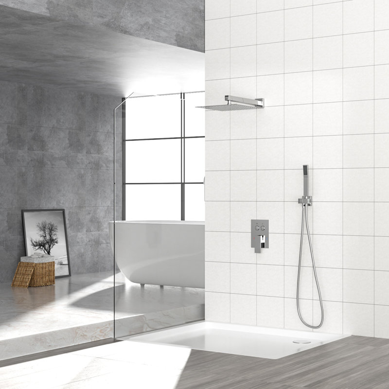 Double pomme de douche carrée - fixation murale 10 po avec valve