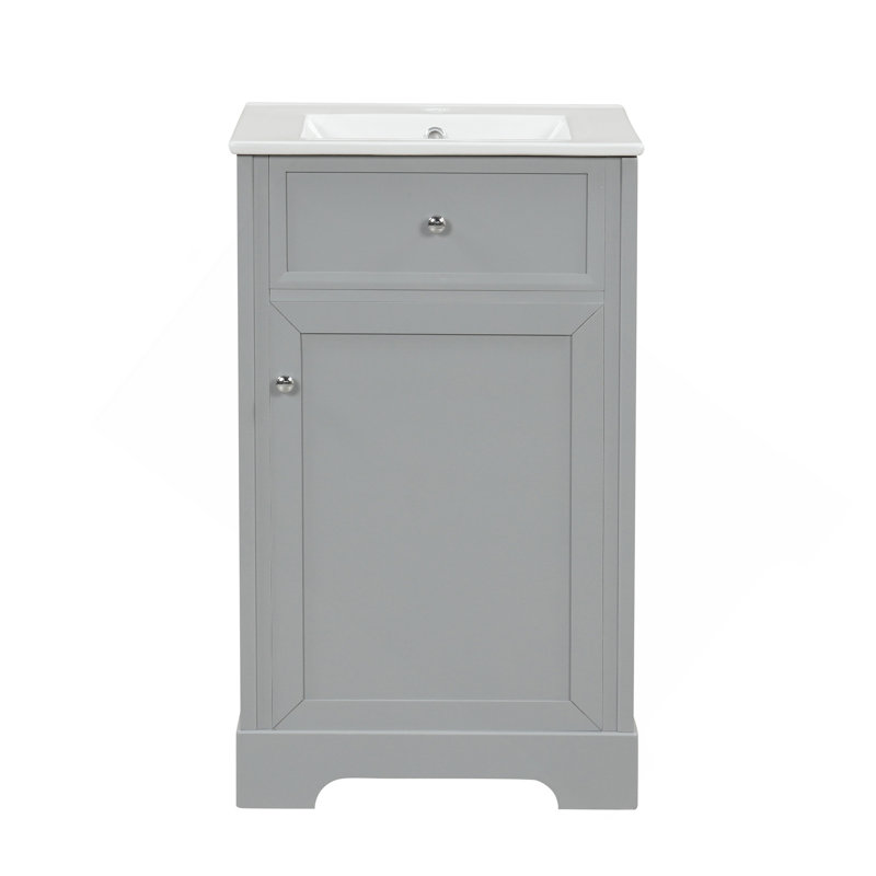 Meuble-lavabo de 20 po avec lavabo, armoire de salle de bain avec porte à fermeture douce, support de rangement et tablette réglable