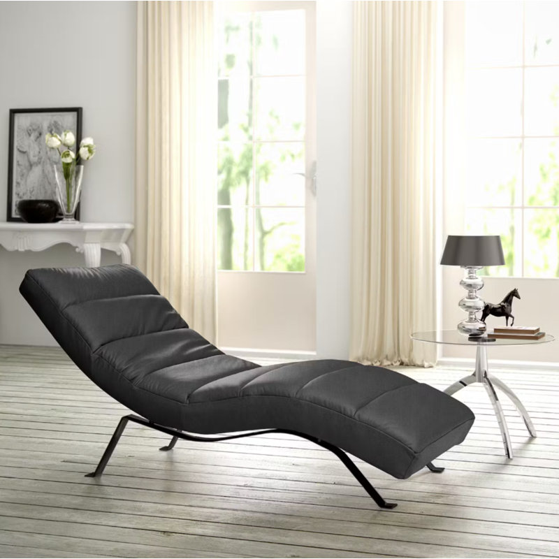 Crosby Upholstered Leather-look Fabric Chaise Lounge with Adjustable Backrest, Black, Steel Grey