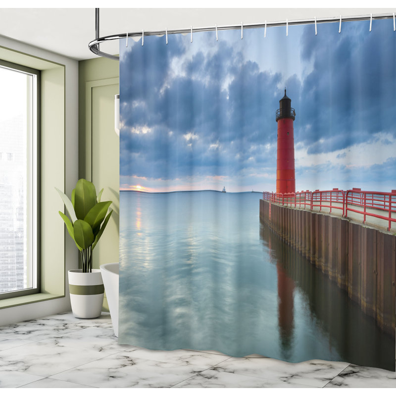 East Urban Home Wisconsin Shower Curtain Dramatic Sky Lighthouse Multicolor, 70"H x 69"W