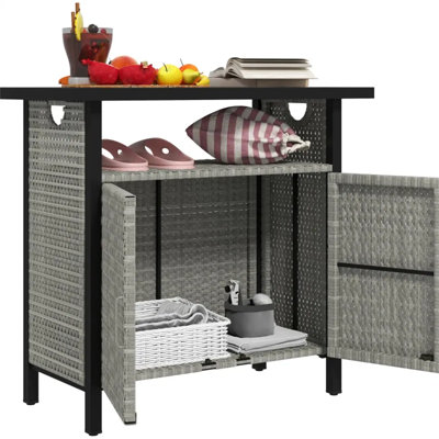 Armoire de rangement d'extérieur avec plateau de table et porte-serviettes
