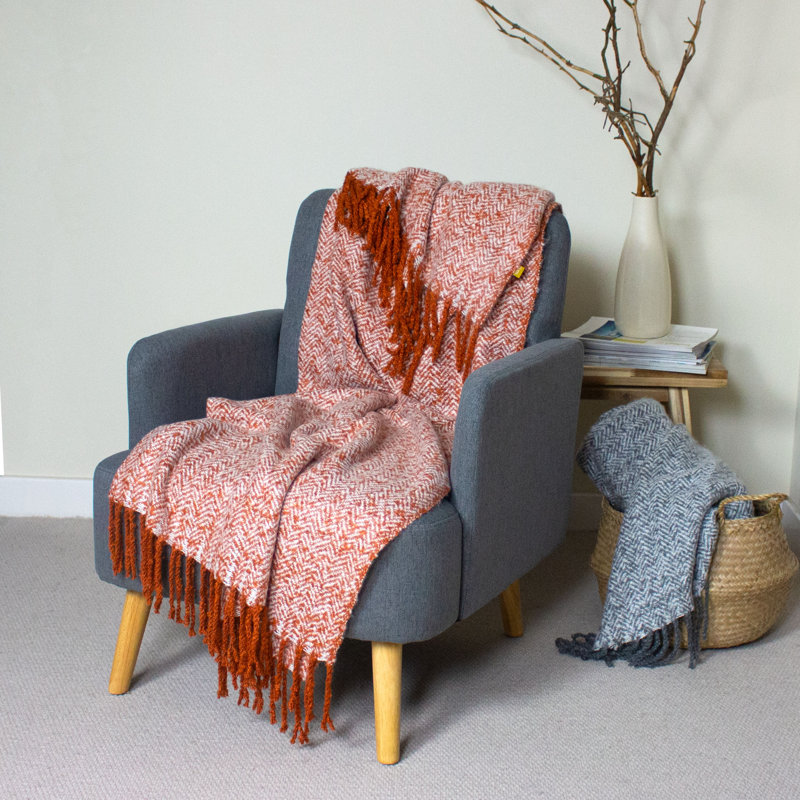 Hand Woven Throw Blanket, Rust