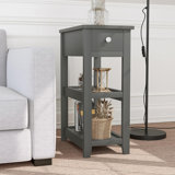 24'' Tall End Table, Narrow Side Table with Drawer and Shelves for Small Space
