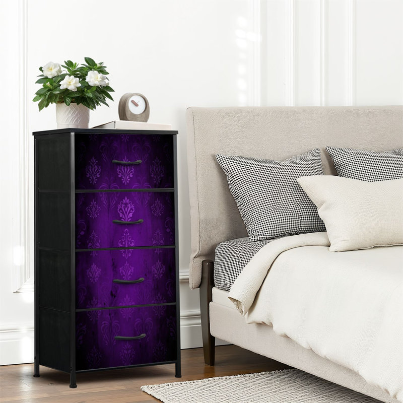 4 Drawer Dresser for Bedroom, Narrow Chest of Drawers, Wooden Top and Study Iron Frame 18"x37.5"-(WxH)