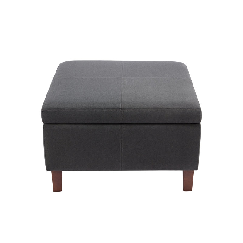 Amariauna Storage Ottoman with Wooden Legs, Dark Gray Polyester Blend
