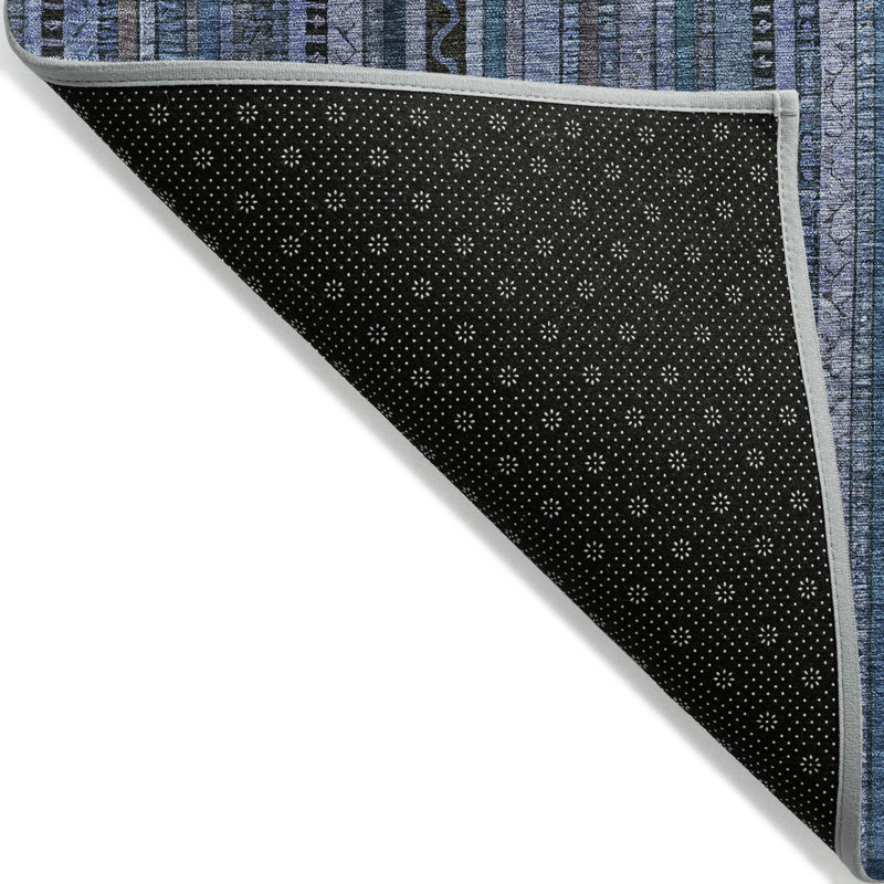 3' X 5' Blue Gray And Sky Blue Striped Washable Indoor Outdoor Area Rug