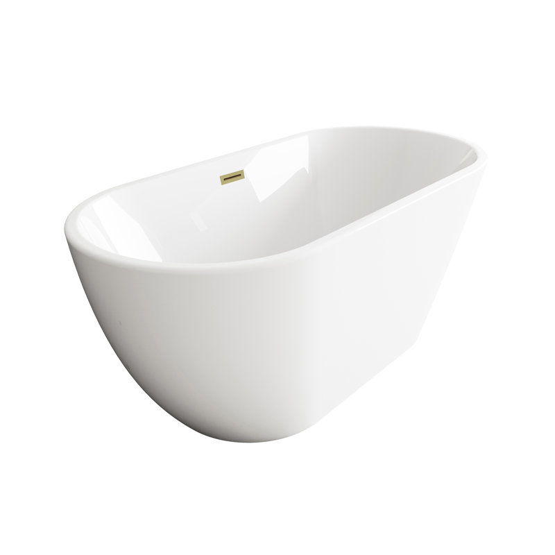 Elegant Glossy White Acrylic Bathtub with Brushed Gold Trim
