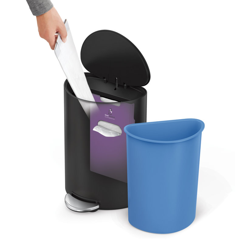 simplehuman 6 Liter / 1.6 Gallon Semi-Round Bathroom Step Trash Can, Matte Black