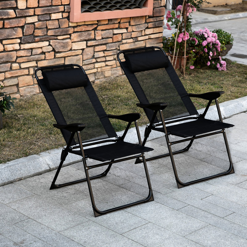 Chaises pliantes pliantes, position assise réglable, pour le jardin, la pelouse, chaise longue d'extérieur avec dossier noir 2 pièces, camping amovible, option d'espace