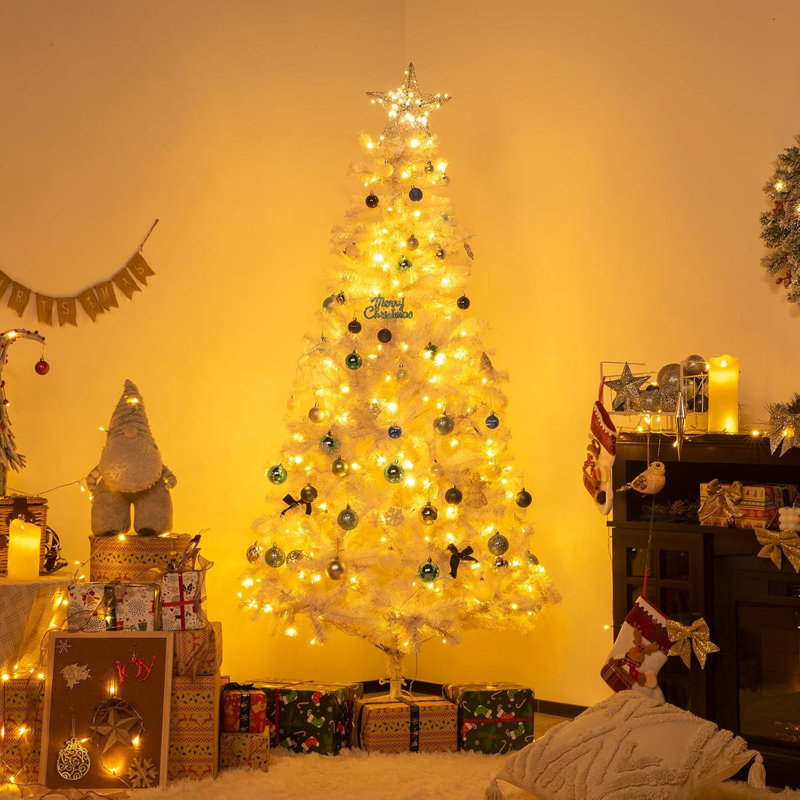 Arbre de Noël blanc illuminé, 7,5 pi