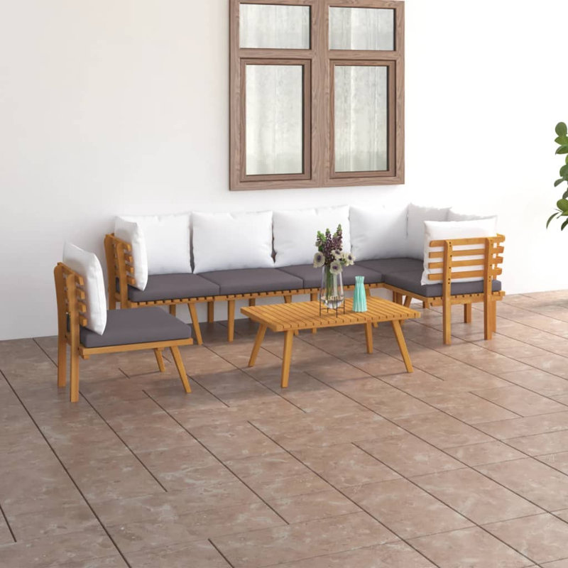 Ensemble de canapé de jardin modulaire d'extérieur gris foncé en bois d'acacia massif