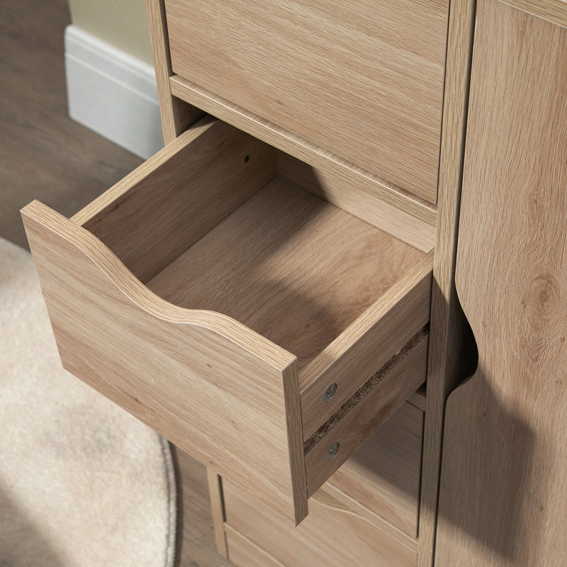 Armoire de salle de bain pour salle de bain, en chêne - 4 tiroirs et porte pour cabinet d'optimisation de l'espace avec porte, rangement fonctionnel