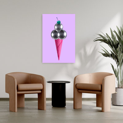 «Disco Ball Ice Cream Modern Retro Vibrant Cherry Summer», reproduction d'art murale