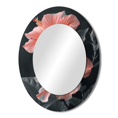 Pink Grey Tropical Temptation Hibiscus - Traditional Oval Wall Mirror