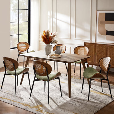 Pateley Mid-Century Modern Rattan Dining Chair Set