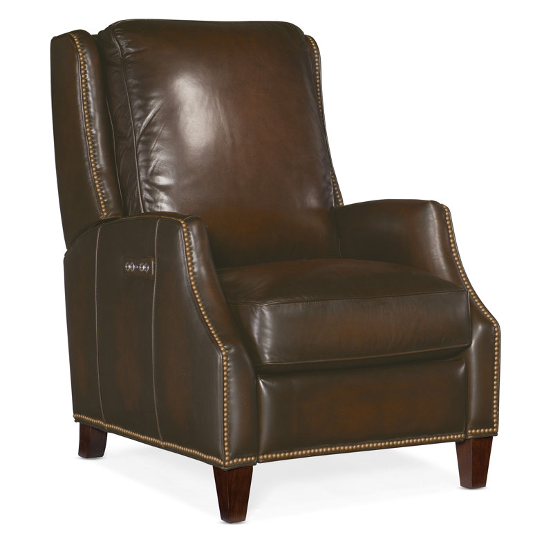 Elicce Leather Power Recliner, Brown Genuine Leather, Manual