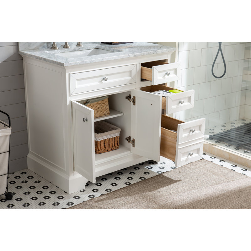 Amiri 37'' Single Bathroom Vanity with Marble Top, White