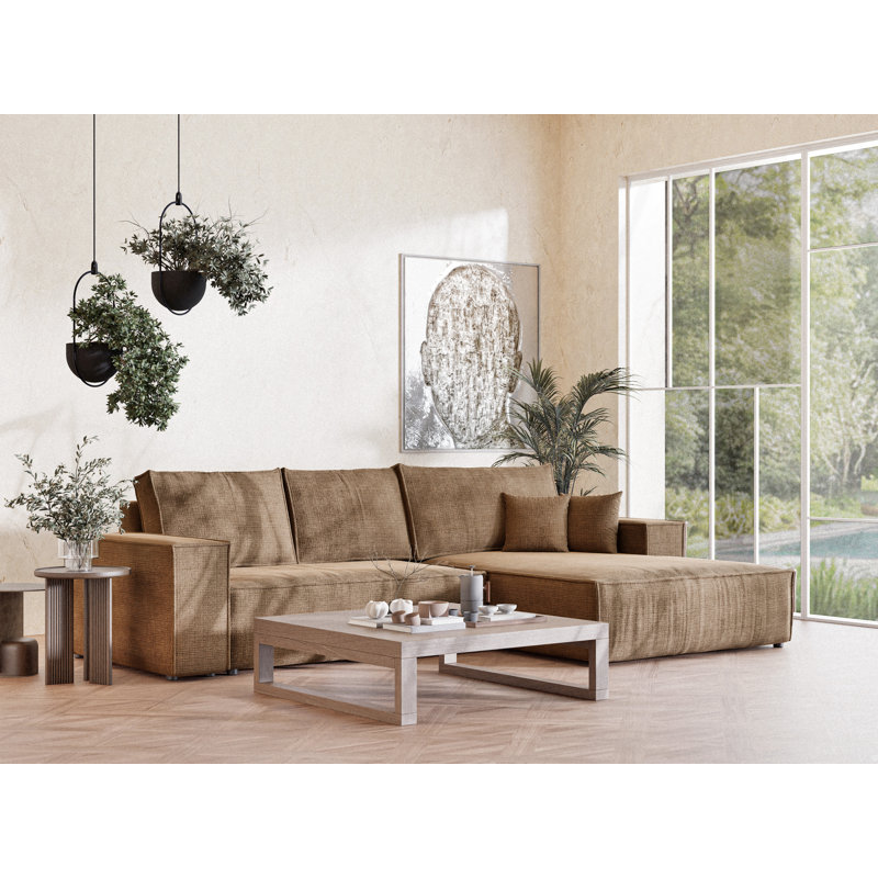 5 Seater Reclining Corner Sofa , Right Hand Facing, Brown Polyester/Chenille