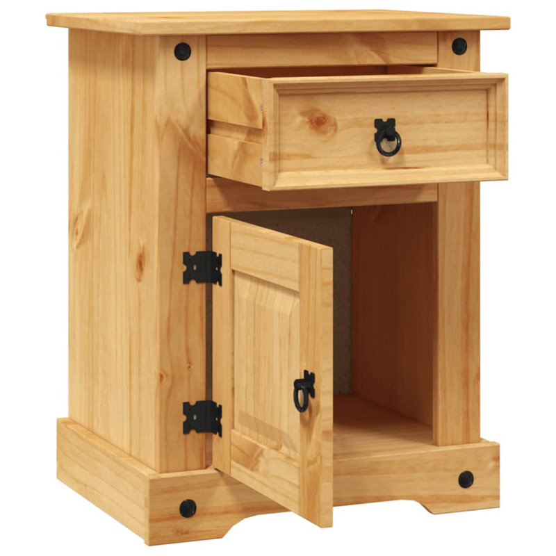 Dale vidaXL Bedside Cabinet with 1 Drawer & 1 Door, Solid Pine Wood, 20.9''x15.4''x26'', Brown