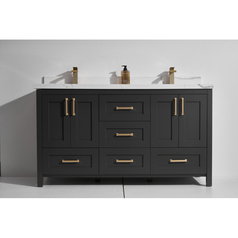 Meuble-lavabo double 61 po avec plateau en quartz Leanne
