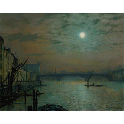 "Southwark Bridge by Moonlight" by  John Atkinson Grimshaw - Gallery Wrap Canvas Wall Art