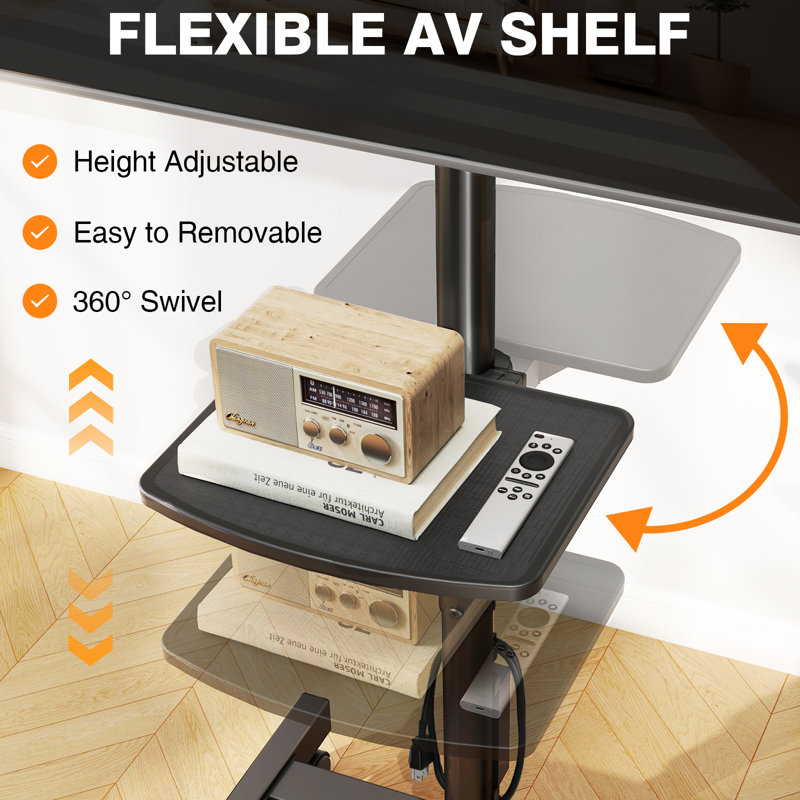 Rolling Tv Stand With Mount With Power Outlet For Most 13-50 Inch Tvs/screen Up To 55 lbs