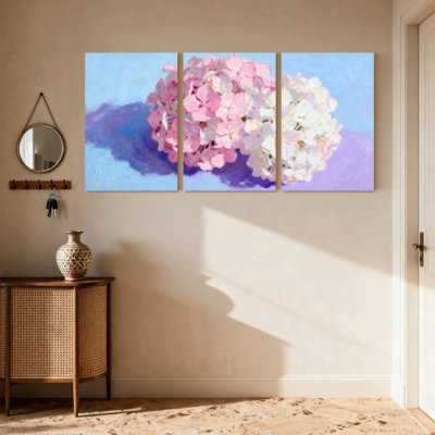 Fleurs d'hortensia sur fond, ensemble de 3 impressions d'art sur toile