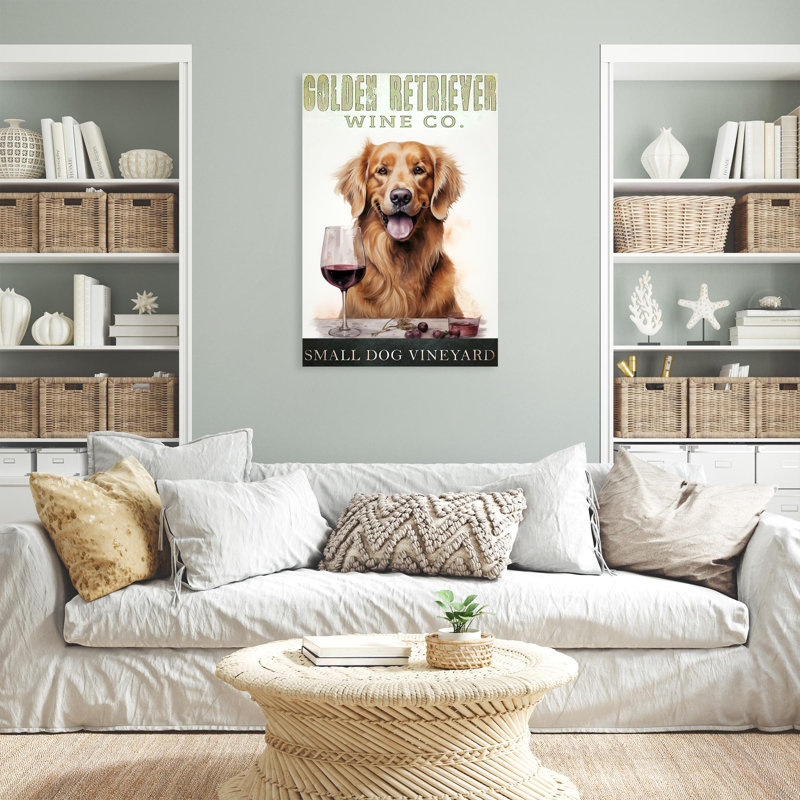 Impression sur toile, Golden Retriever Wine Co, H 36 po x l 24 po x P 1,25 po