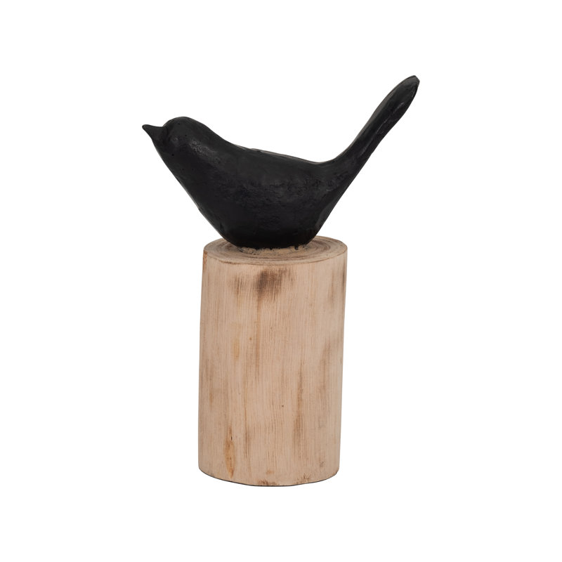 Anzleigh Modern Wood and Resin Bird Figurine with Mango Wood Base and Sculpted Organic Silhouette for Decorative Contemporary Accent in Casual Home Decor