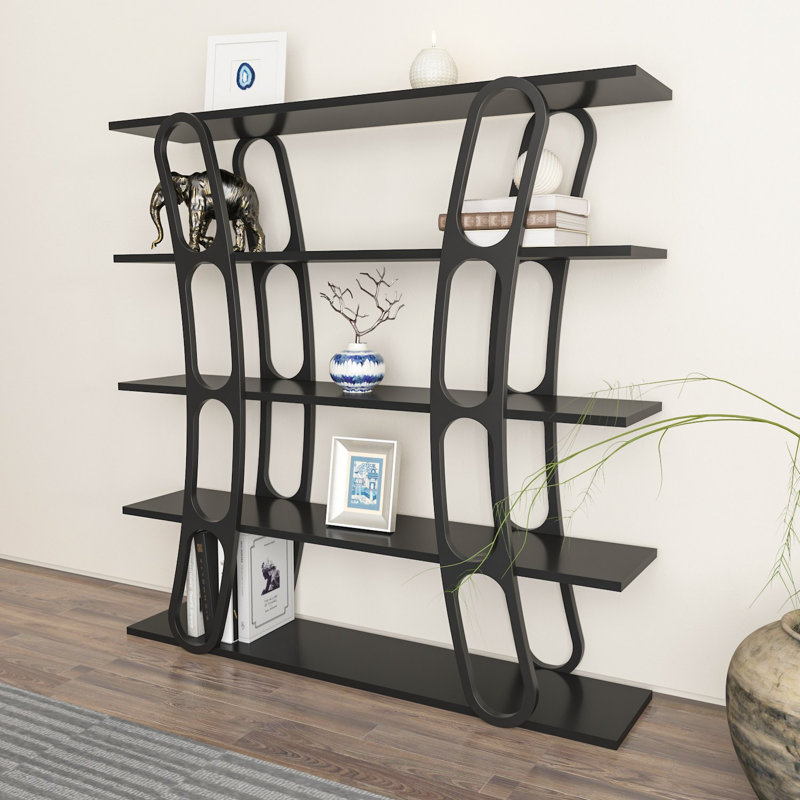 Bibliothèque moderne noire, 47,2 po x 47,2 po x 9,8 po | 100% panneau de particules enduit de mélamine, épaisseur: 0,7 pouce | Conception élégante de couleur unie, idéale pour le bureau à domicile et le salon, solution de rangement élégante